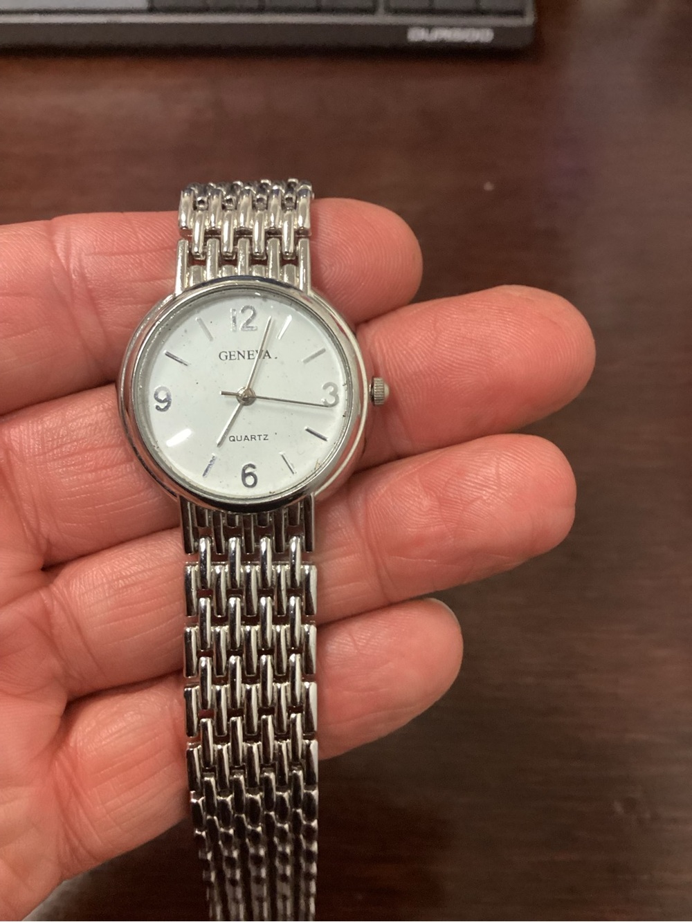 Geneva Silver-Tone Stainless Steel Bracelet Watch with White Dial